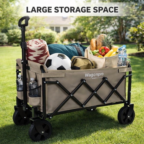 Collapsible Wagon with Wheels, Segmart Portable Heavy Duty Utility 132lbs Wagon with Pocket for Outdoor Sports, Camping, Garden, and Shopping