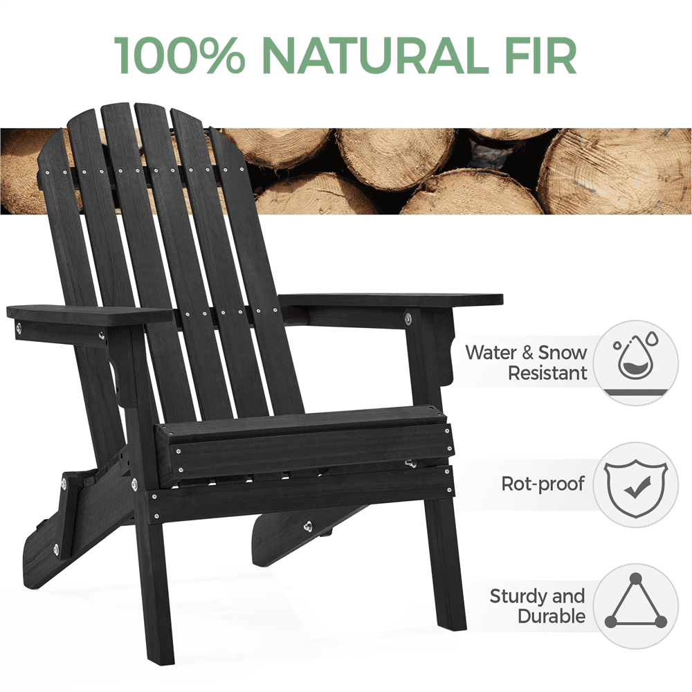 Renwick Foldable Adirondack Chair for Backyard Patio Poolside, Black