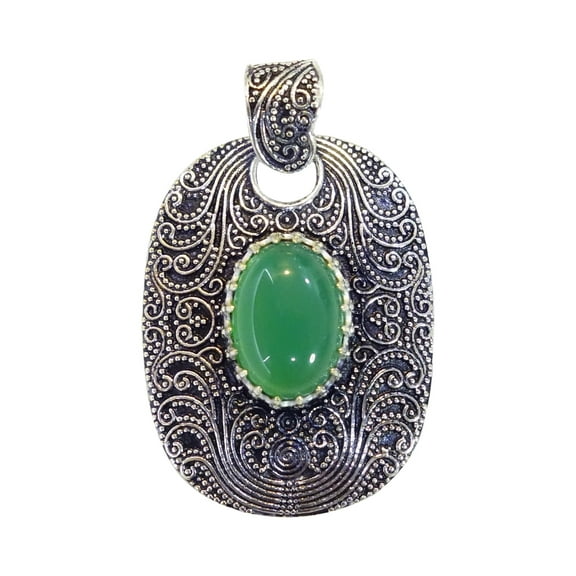Tibetan Silver Handmade Jewelry Tribal Filigree Green Onyx Gemstone Pendant for Women Elegant Contemporary Design