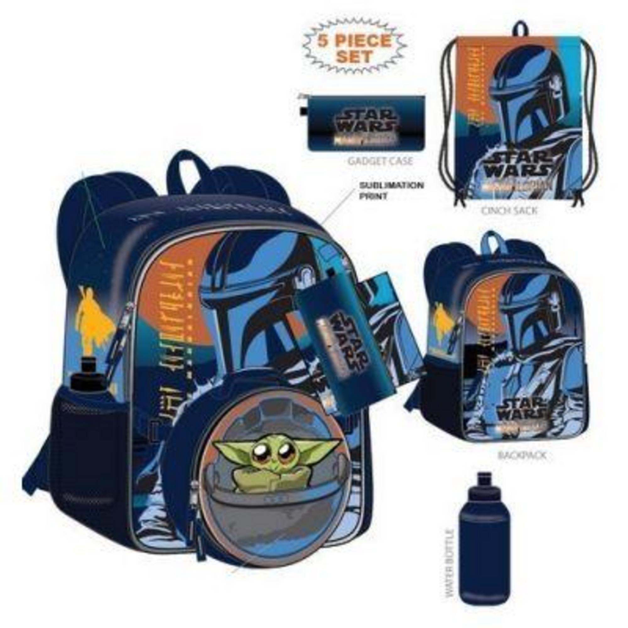 Star Wars THE MANDALORIAN 16 Inches BACKPACK 5PC SET Bottle,Pencil
