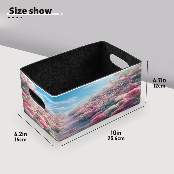 BZSMCE Shelf Baskets Pathway Lined with Pink_roses Pattern Storage Cube Bins 10.1*6.3*4.7in Set of 2