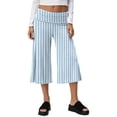 thumbnail image 2 of Dwellite Wide Leg Cropped Pants for Women Low Rise Fold Over Stretch Pants for Summer Beach Holiday Streetwear Light Blue L, 2 of 8