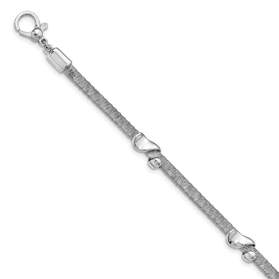 4mm Sterling Silver Textured and Polished With .75 In Ext Bracelet - 7.8 Grams - 7.5 Inch