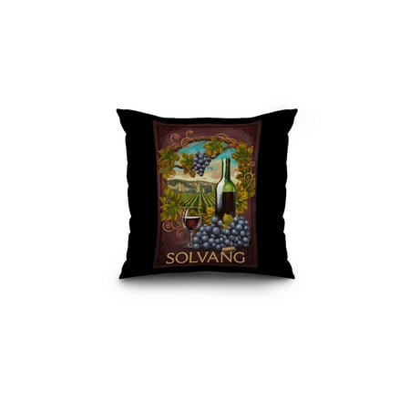 Solvang, California - Merlot - Lantern Press Artwork (16x16 Spun Polyester Pillow, Black (Best California Merlot Under 20)