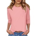 thumbnail image 1 of Hauts d'Été Grande Taille pour Femmes, Chemises à Manches 3/4 pour Femmes Mode Automne Coupe Ample Couleur Unie Col Rond T-Shirts Mother Gifts, 1 of 4