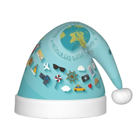 Naloa Travelling on Airplane Santa Hat for Kids Baby Christmas Hats,Girls Boys Toddler Plush Xmas Holiday Hat,Luxury Santa Claus Hat