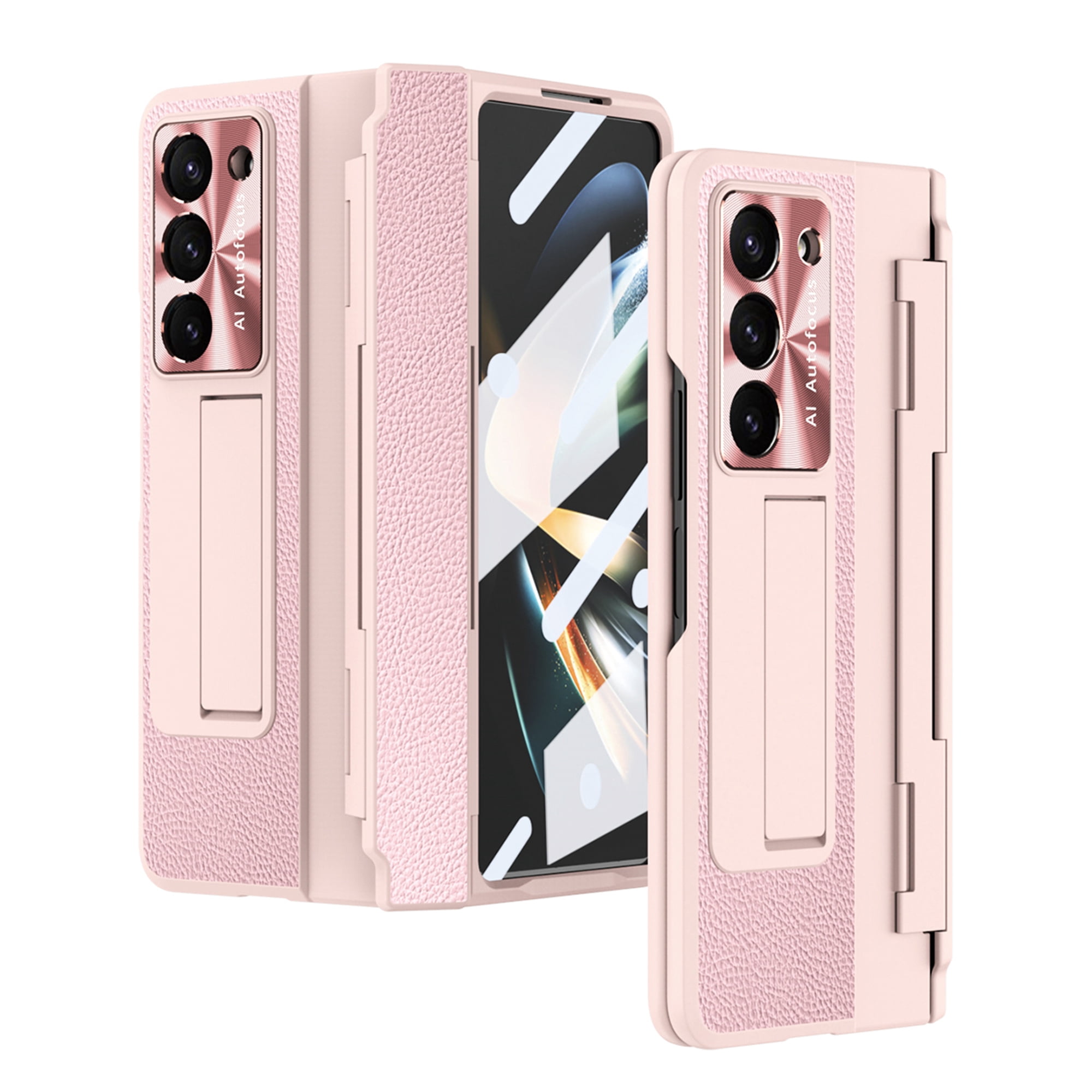 Allytech Galaxy Z Fold4 Case with Screen Protector, Kickstand Rugged Protective Shockproof Anti-Scratch Hinge Protection Phone Case for Samsung Galaxy Z Fold 4 - Pink