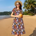 thumbnail image 4 of Honeii Pumpkin And Flying Bat1 Print Women’s Short Sleeve Dress, Comfortable Casual Dress, Soft Polyester Spandex Blend, Stylish Everyday Wear for Summer, Perfect for Travel and Vacation, 4 of 6