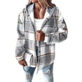 thumbnail image 5 of Women'S Casual Jacket Plaid Long Sleeve Shacket Fleece Lined Hooded Jackets Warm Coat Light Gray XXXL, 5 of 9