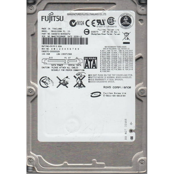 MHV2100BH PL, PN CA06672-B35500TW, Fujitsu 100GB SATA 2.5 Hard Drive MHV2100BH PL, PN CA06672-B35500TW, Fujitsu 100GB SATA 2.5 Hard Drive