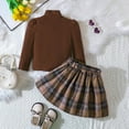 thumbnail image 4 of Sngxgn Kids Toddler Baby Girl Fall Winter Outfit Long Sleeve Pompom Shirt Sweater Top Skirt(Brown,120), 4 of 8