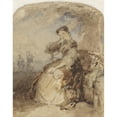 thumbnail image 2 of Charles Rochussen 15x18 Gold Ornate Wood Frame and Double Matted Museum Art Print Titled - Lady Sitting on a Bench Under a Tree, with a Book in Hand (1824 - 1894), 2 of 4