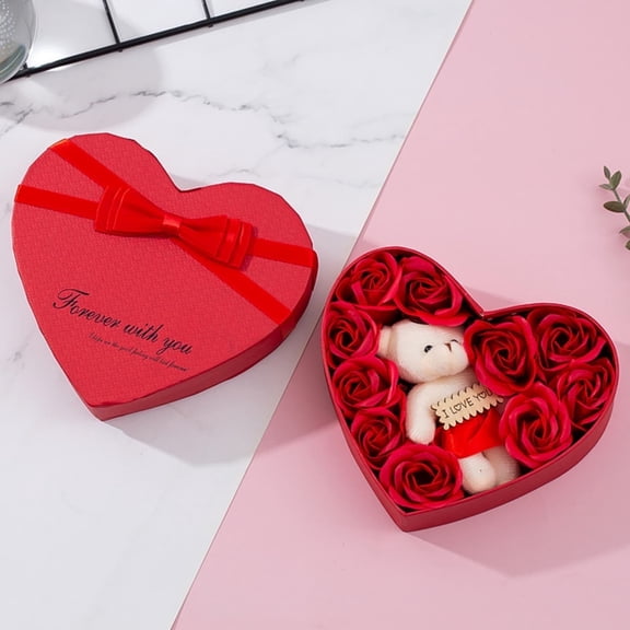 Valentines Day Gifts For Girlfriend & Wife, Girlfriend Presents,Cool Gifts To Get Your Girlfriend, Heart Rose Gift with 10 Artificial Roses, Teddy Bear & "I LOVE YOU" Tag