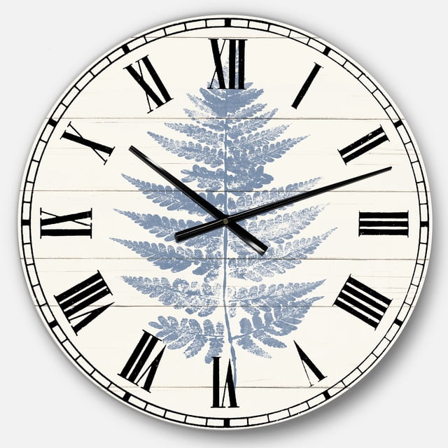 Designart 'Blue Fern Print On Wood I Traditional Wall Clock