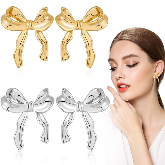MLINS Assorted Color Bow Earrings for Women Lightweight Alloy Studs Delicate Design Perfect for Decor