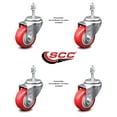 thumbnail image 2 of 3.5 Inch Red Polyurethane Wheel Swivel 3/8 Inch Threaded Stem Caster Set SCC, 2 of 2