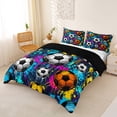 thumbnail image 2 of Homewish Football Sports Bedding For Boys,Ball Game Duvet Cover Full,Blue,Black Reversible,3pcs,1 Duvet Cover and 2 Pillowcases, 2 of 6