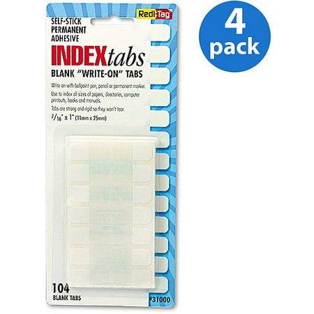 (4 pack) (4 Pack) Redi-Tag, RTG31000, Permanent Stick Write-On Index Tabs, 104 / Pack