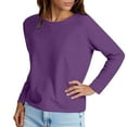 thumbnail image 2 of BiZtdJrK Women's Sweatshirts Crew Neck Classic Plain Sweatshirt Casual Loose Pullover Top Fall Fashion Outfits Purple L, 2 of 7