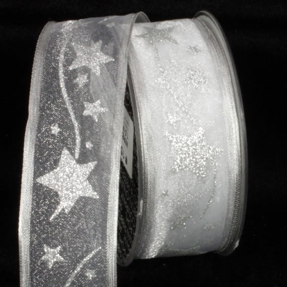 Silver Star Galaxy Woven Wired Craft Ribbon 1.5" x 27 Yards