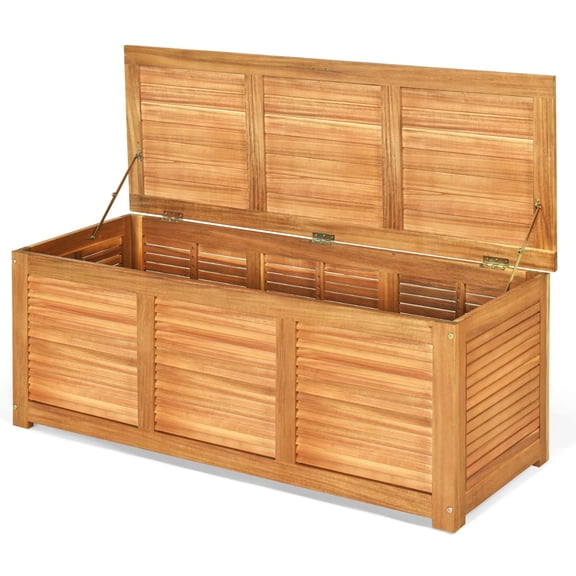 52 Gallon Wood Outdoor Storage Box Three In One Patio Storage Bench With Flip Top For Cushions Pool Supplies Gardening Tools Deck Box For Garden Backyard Poolside Teak