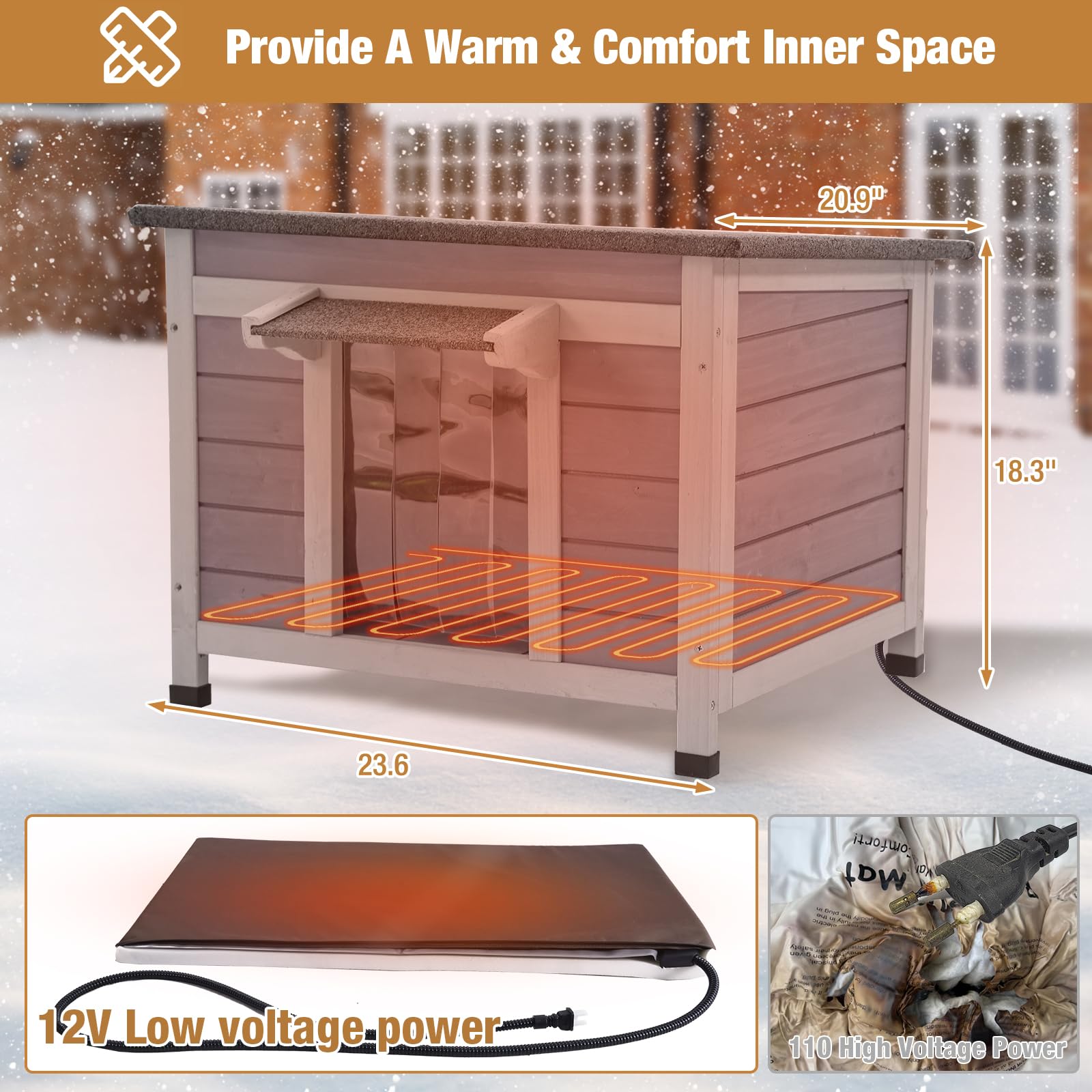 MEDEHOO Heated Outdoor Cat House for Winer, Cat House for Outdoor Cats Insulated Feral Cat Shelter