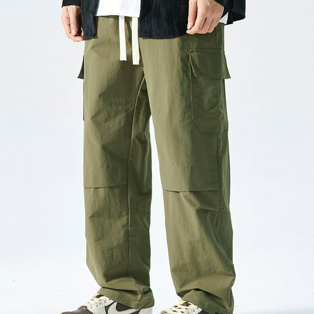 Pantalones deportivos cargo para hombre, largos, con cintura elástica, cordones, bolsillos y perneras con correa
