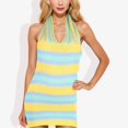 thumbnail image 2 of Women's Striped Halter Neck Knit Dress With V-Neckline- Small, Yellow, 2 of 6