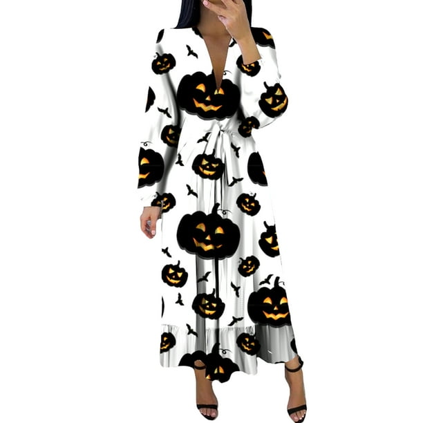 Sexy Dance Sexy Dance Womens Halloween Dress V Neck Lace Up Swing Dress Pumpkin Demon Print Midi Dresses Ladies Vintage Party Cocktail Cos Dresses Walmart Com Walmart Com