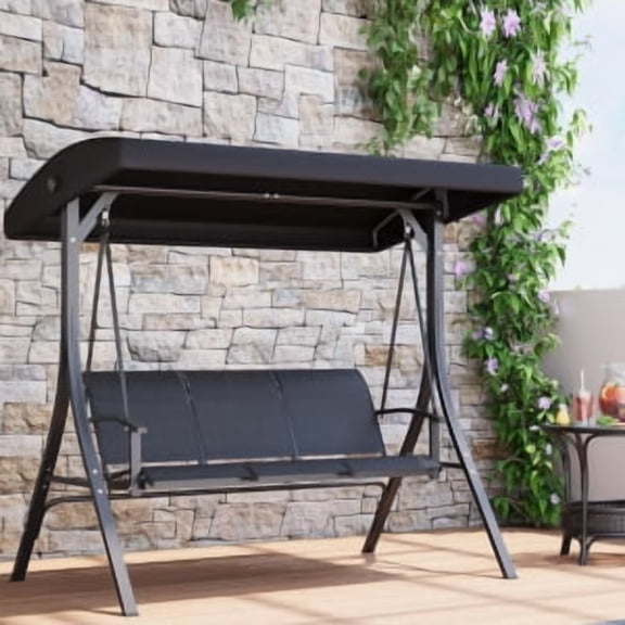 Studyset 3 Seat Patio Hanging Swing, Outdoor Porch Swing Chair for Adults with Thickened Cushions and Adjustable Canopy for Backyard Lawn Garden Patio Balcony
