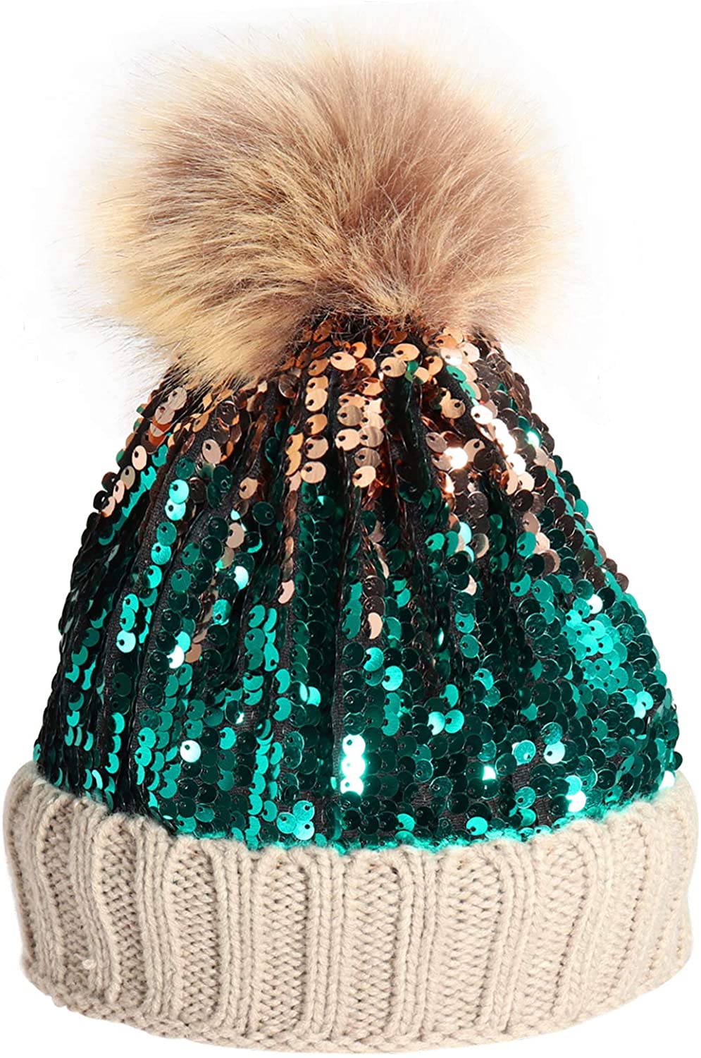 Women Sequin Knitted Beanie Hat with 