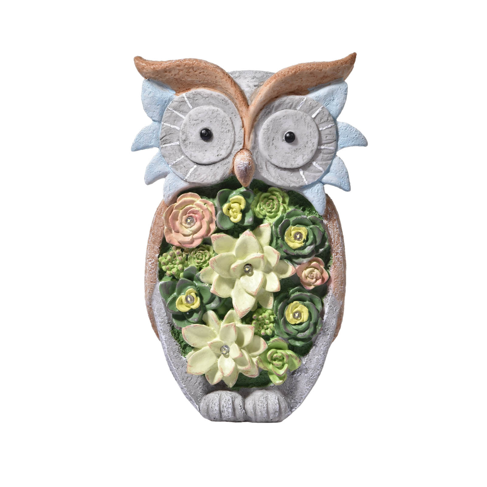 Owl Statue with Solar LED Lights Garden Decor Animal Sculpture