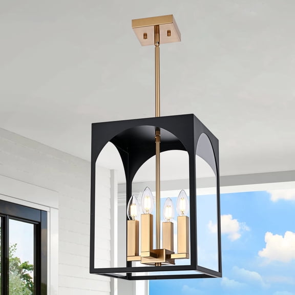 Melucee 4-light Outdoor Pendant Light for Porch, Black Brass Outdoor Hanging Light Fixture with E12 Light Holder