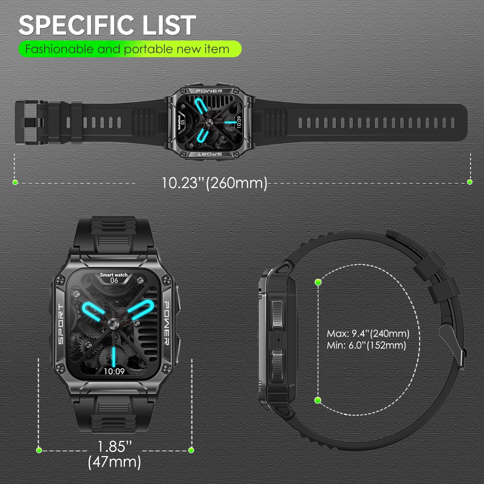 Jelloo Military Smart Watches for Men (Make/Answer Call), 1.95'' Large HD Outdoor Sport Fitness Tracker, Rugged Watch with Compass Smartwatch, for iPhone Android Samsung