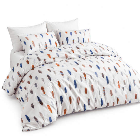 Color 11 Queen Size Bohemian Boho Abstract Bird Plume Print Cotton Duvet Cover 3 Piece Bedding Set