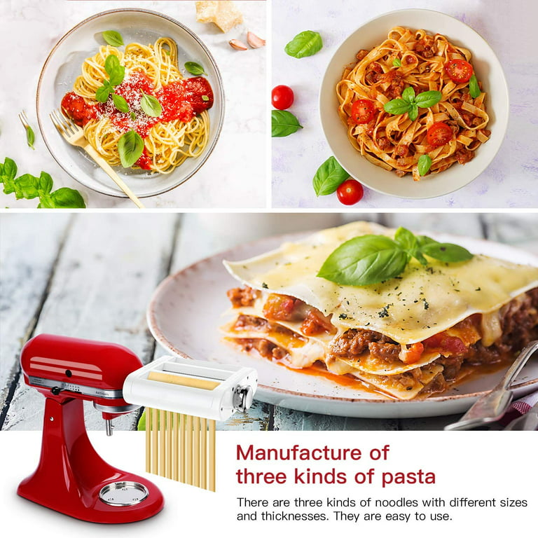 Pasta Maker Attachment for KitchenAid Stand Mixers 3 in 1 Set Includes  Pasta Roller Spaghetti Cutter & Fettuccine Cutter, Pasta Attachment for