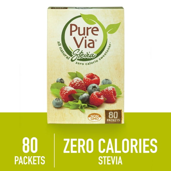 Pure Via All Natural Stevia Sweetener Packets, Zero Calorie, 80 Ct