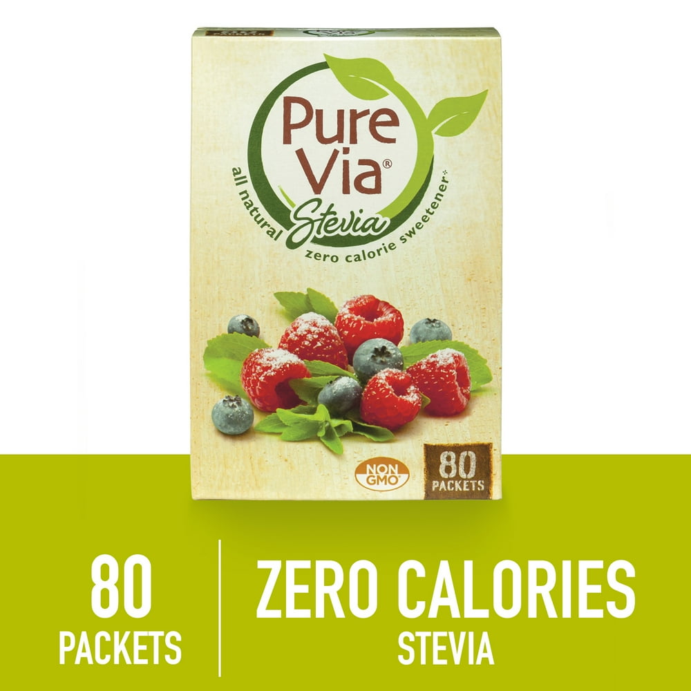 Pure Via All Natural Stevia Sweetener Packets, Zero Calorie, 80 Ct