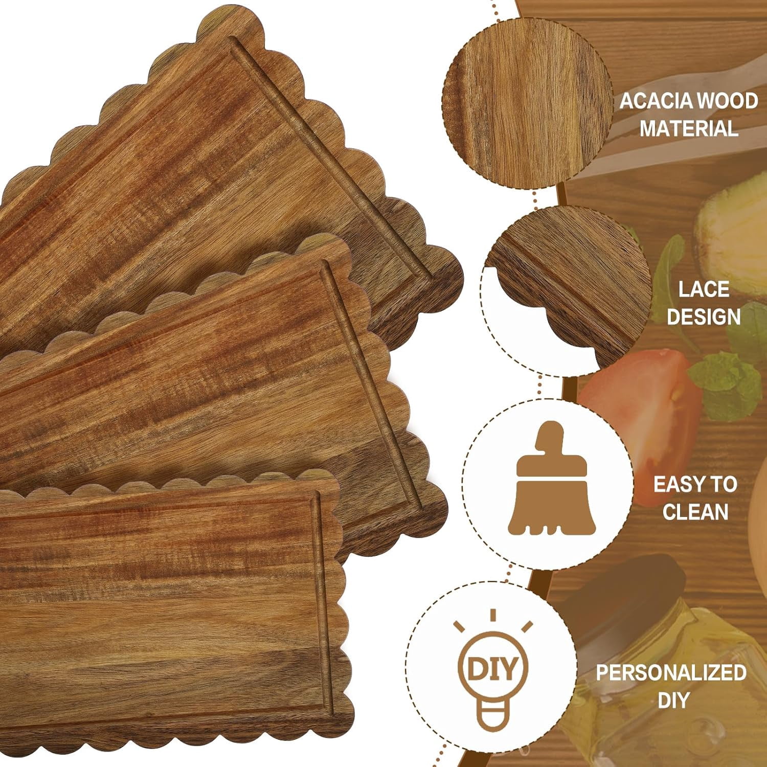 Acacia Wood Scalloped Cutting Boards for Kitchen with Juice Groove Blank Wood Charcuterie Tray for Snack Cheese Appetizers Grazing Platter Engraving Gift Crafts Rustic