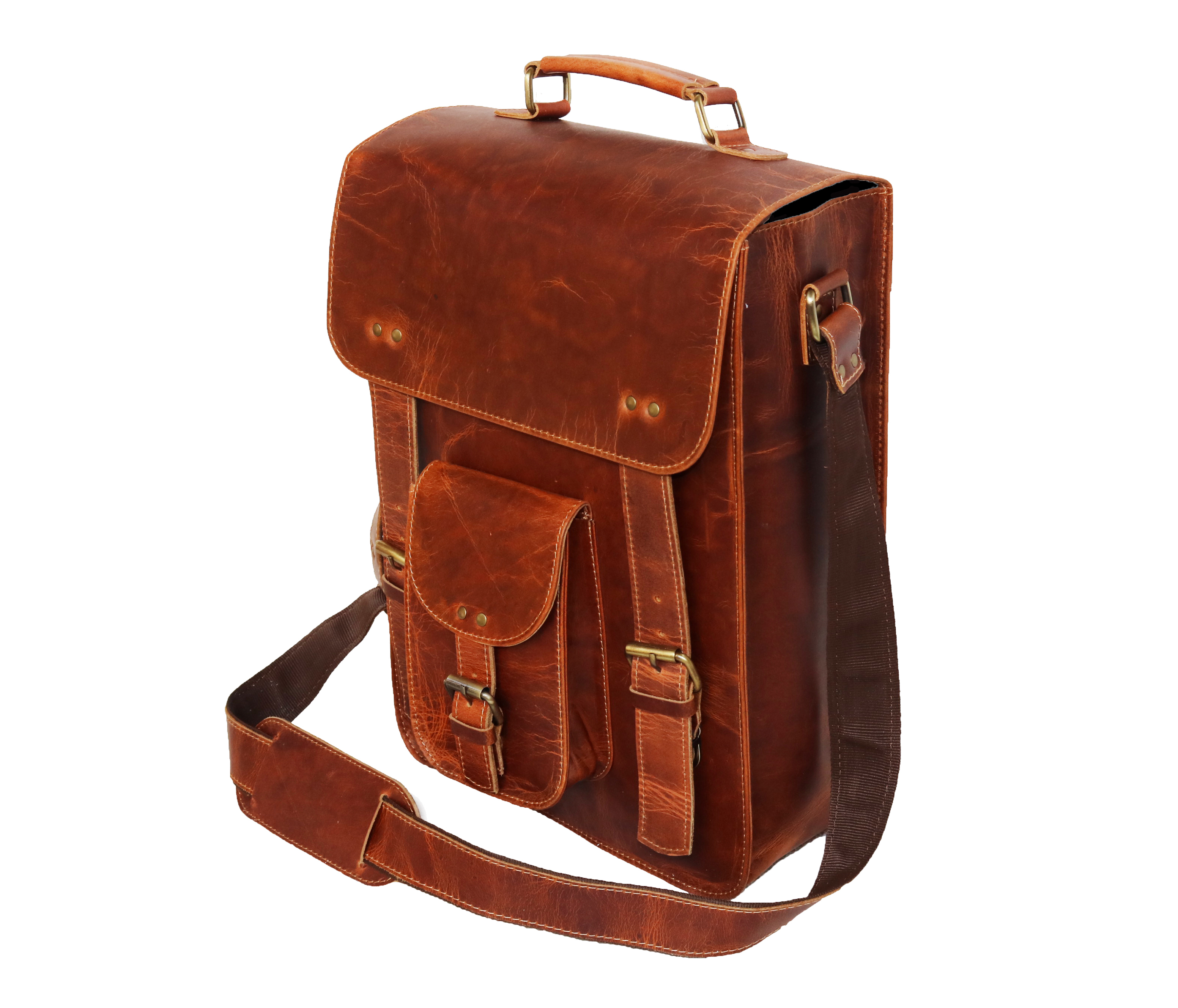 Jaald 15" Leather Satchel Laptop Briefcase Messenger Bag Cross Body Shoulder Purse Vintage Office Bag for Men and Women Travel Work Bag