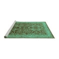 thumbnail image 2 of Ahgly Company Machine Washable Indoor Round Oriental Turquoise Blue Industrial Area Rugs, 4' Round, 2 of 4
