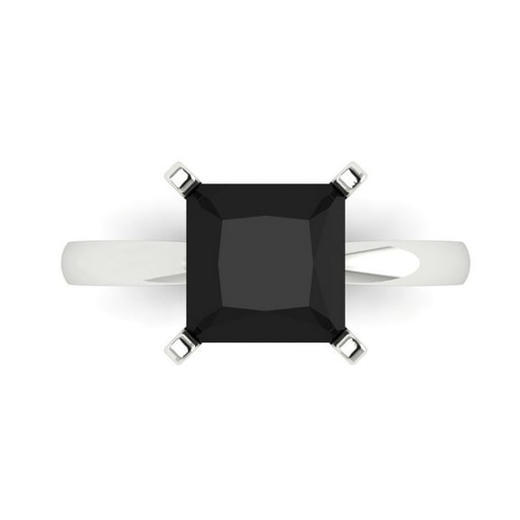 3 ctw Solitaire Anniversary Ring for Women | Princess Cut Natural Onyx | Hyperallergenic Solid 14K White Gold