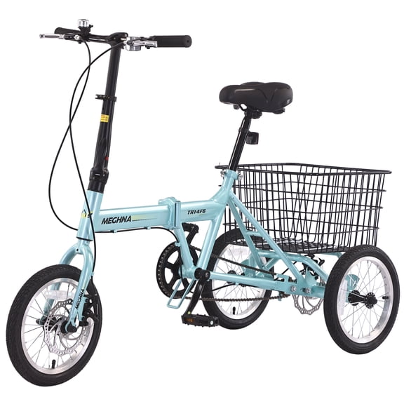 TheEshow Folding 3 Wheel Tricycle for Adults, 14 Inch with Basket, 200 LBS Capacity