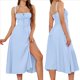 thumbnail image 3 of Vestido Midi con Corsé, Aberturas Fluidas y Cordones para Mujer, Vestido Informal de Verano de Corte A para Fiesta de Té. Azul M, 3 of 7