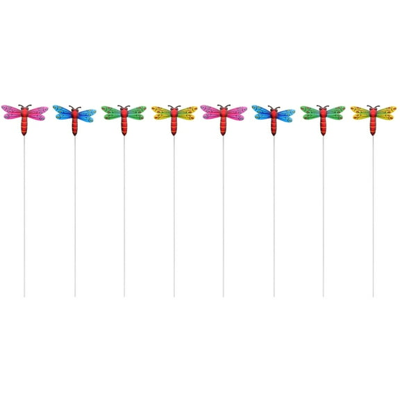 Iron Garden Insert Lawn Decoration Metal Dragonfly Stakes Ornaments Potted Plant 8 Pcs