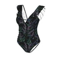 thumbnail image 4 of Yiaed Lavender Flowers Print Women's Ruffled One Piece Swimsuit V Neck Swimwear Slimming Monokini for Woman-Small, 4 of 8