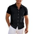 thumbnail image 3 of Mens Short Sleeve Button Down Shirts with Split Casual Summer Breathable Lightweight Top Black L, 3 of 8
