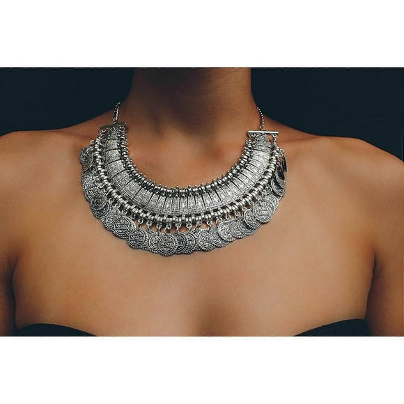 Fashion Jewellery Bohemia Gypsy Tibetan Vintage Coin Necklace for Girls & Women(Silver)