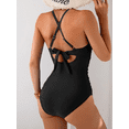 thumbnail image 3 of Women's One Piece Swimsuit Tummy Control Bathing Suit for Women with V Neck Cross Front & Wrap Tie Back, Full Coverage Swimwear, Black, 3 of 8