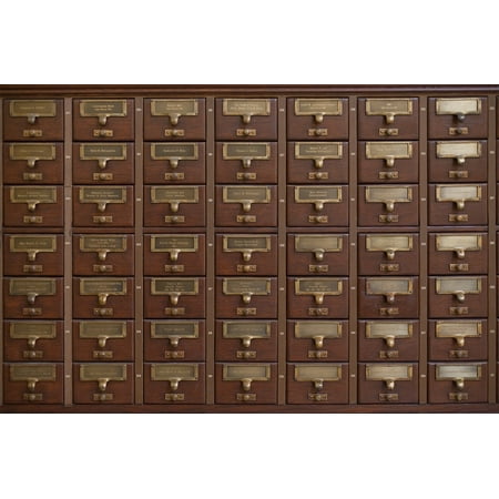 Card Catalog Cabinet - Canvas Print Wood Card Catalog Drawers Brass Aged Detail Stretched Canvas 10 x 14